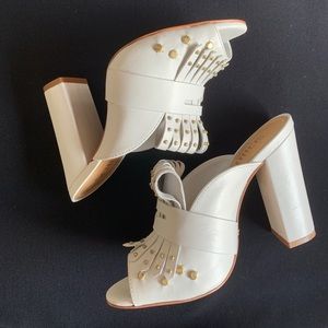 SCHUTZ LEATHER WHITE CHUNKY BLOCK HEEL MULES 5.5
